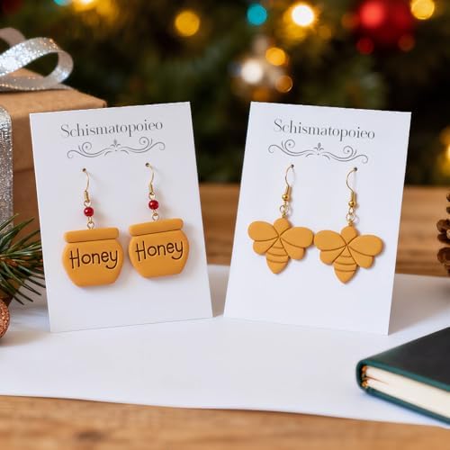 9 Pack Christmas Polymer Clay Cutters - Honey Jar/Bee/Bear/Dog Paw/Cow/Raccoon, Ideal Polymer Clay Molds & Polymer Clay Earring Cutters for Christmas Jewelry Making Easter Gifts