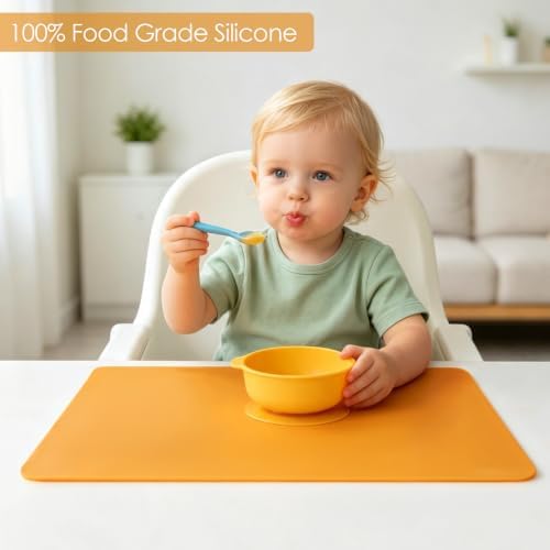 Extra Large Silicone Mats for Kitchen Counter, 27.6'' x 15.7'' Silicone Placemats for Kids, Nonstick Silicone Mat for Baking Crafts, Nonskid Heat Resistant Mat Orange Kids Placemats for Table,1Pcs