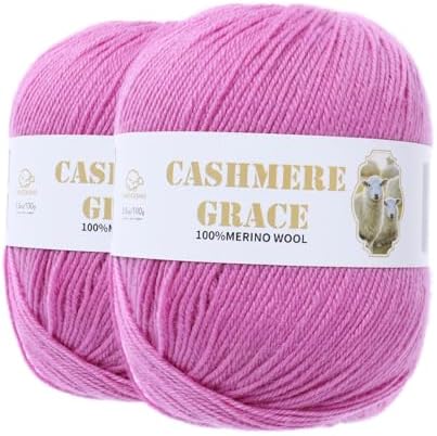 100% Pure Natural Merino Wool Yarn (4ply) - Each Ball 3.5 OZ/Approximately 320 Yards - Hand-Knitting/Crochet/Knitting - Soft and Non-irritating [2 Ball Set] (Pink Purple)