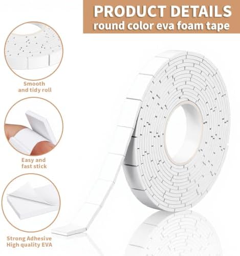 ZZRANYE 330Pcs Double Sided Foam Tape Pre-Cut Roll, 2 Rolls White Self-Adhesive Foam Squares 0.47 x 0.72 Inch for Crafts, Card Making, Scrapbooking, DIY Arts & Sewing Projects
