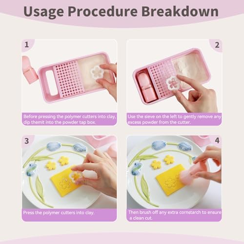 Cornstarch Tapper Box for Polymer Clay with Brush | Leak-Proof Powder Container with Sliding Lid, Non-Stick Tool for Polymer Clay Cutters, Polymer Clay Tool (Purple)