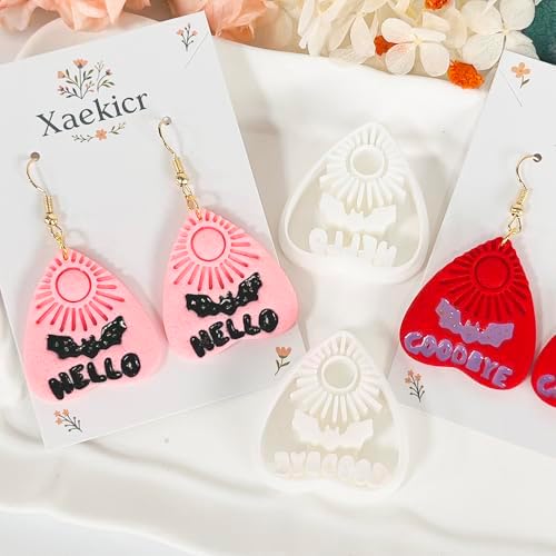 Xaekicr Halloween Clay Earring Cutters - Planchette Style Polymer Clay Cutters with Text & Bat Design, Clay Tools for DIY Jewelry Making