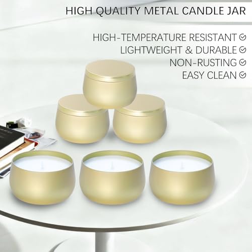 HOMAMAMOON 24 Pack 8oz Glod Candle Tins for Making Candles - Bulk Metal Candle Containers with Lids. Empty Round Candle Jars for DIY & Travel. Shatterproof & Sturdy Vessels for Small Business.