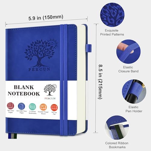 Blank Journal Notebook 5.9"×8.5", Leather Sketchbook,160 Pages Sketch book | A5 Sketchbook for Drawing, 100 Gsm Plain Paper, Writing Journal for Men Women, Hardcover Notebook for School Work Travel Art