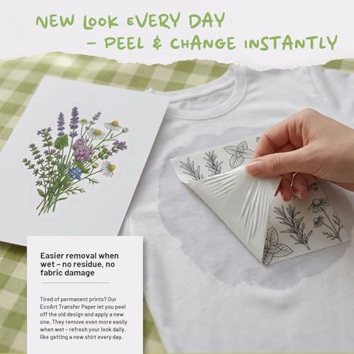 TransOurDream Removable Transfer Paper for Inkjet Printer (8.5x11", 20 Sheets) Printable Temporary Vinyl for Fabrics EcoArt Paper Used in DIY Crafts,School Projects, Business Events