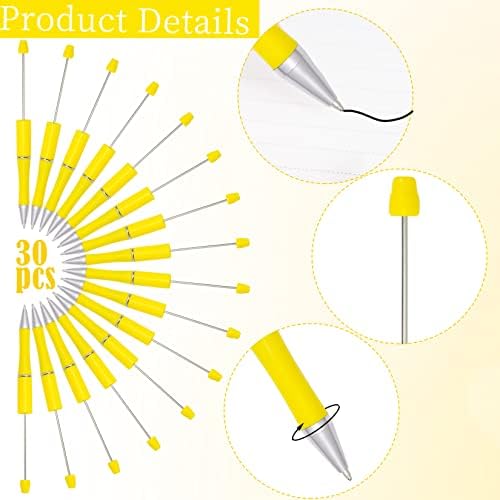 30Pcs Yellow Beadable Pens Beaded Ballpoint Pens Bulk for DIY Writing