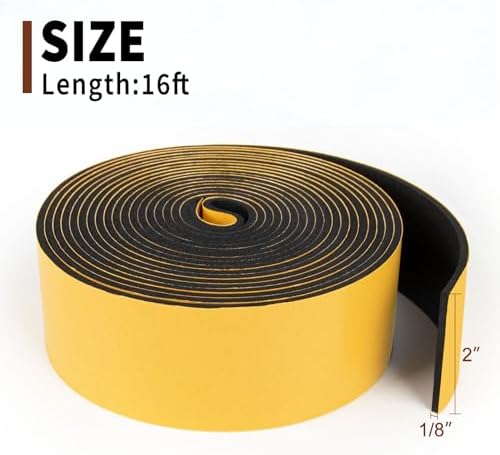Yotache Neoprene Weather Stripping 2" W X 1/8" T, 16 Ft Length