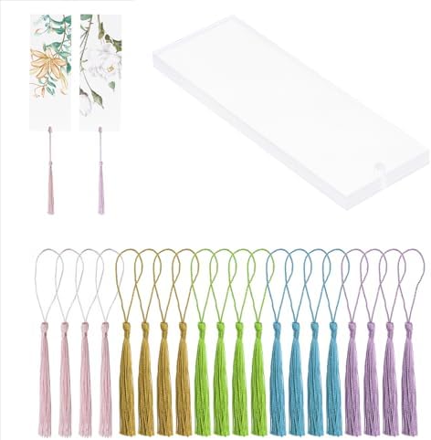 Blank Clear Acrylic Bookmakrs 20Pcs Plastic Craft Transparent Acrylic Bookmakrs with 20Pcs Small Bookmakrs Tassels for DIY Projects and Graduation Gift Tag (Large Rectangle)