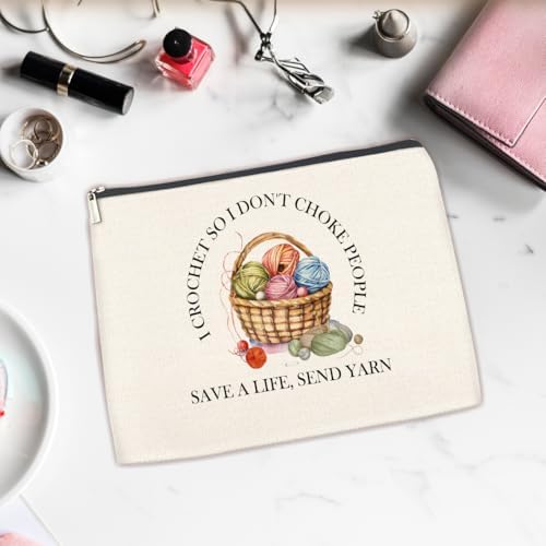 Crochet Makeup Bag Christmas Gift - Funny Save a Life Send Yarn Cosmetic Bag Knitting Gifts for Crochet Lovers Knitters