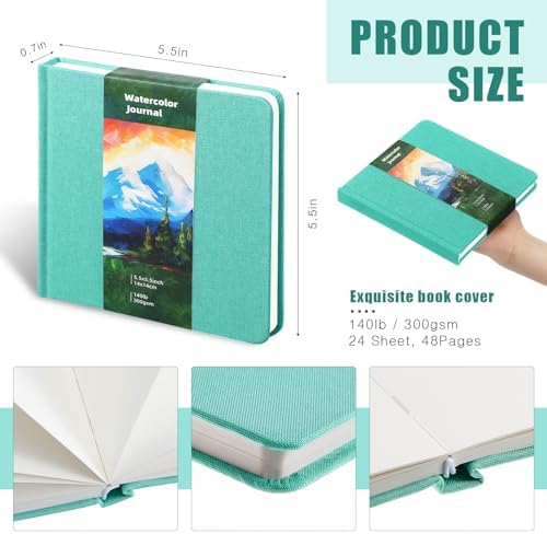 5.5in Watercolor Sketchbook Journal Square Watercolor Notebook Turquoise