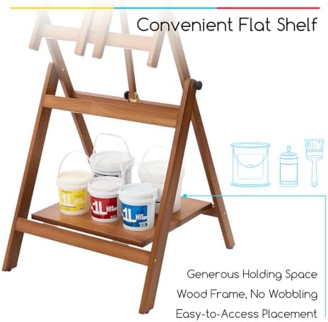 MEEDEN Large Studio Artist Easel: Heavy Duty H-Frame Easel for Painting | Wooden Artists Easel - Convertible Easel - Collapsible Floor Art Easel Stand for Adult, Craft, Office & Studio Walnut