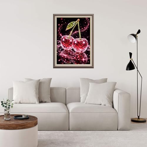 TYPUSOK Cherry Diamond Art Kits for Adults,Round Full Drill 5D Diamond Painting Kits for Beginners,Cherry DIY Diamond Dots Pictures Gem Art Kit,Home Wall Decor 12x16in