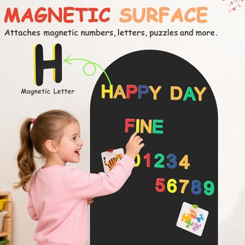 Magnetic Wall Decal for Kids 39.3x17.5 Inches Black Magnetic Wall Decal Arch Chalkboard with Colorful Liquid Chalks Multiple Accessories for Home Playroom and Classroom