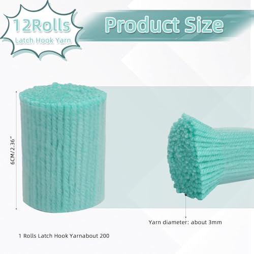 AKZYTUE 12 Rolls Latch Hook Yarn, Precut Rug Yarn for Latch Hook Kits, Crochet Yarn Bundles for Latch Hook Rug Making, DIY Tapestry Crafts for Adults & Beginners,Mint Green