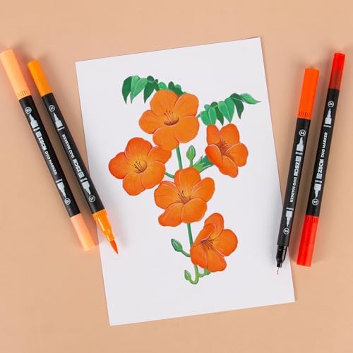 ZSCM QUALITY DECIDES THE FUTURE Orange Duo Tip Marker Pens, 12 Fine & Brush Tip Pen For Adult Coloring Books