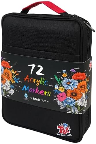 TBC The Best Crafts Acrylic Paint Markers, 72 Colors Dual Tip, Double Zipper Canvas Bag – Waterproof, Non-Toxic, Art Supplies for Canvas, Wood, Glass, Rock, Ceramic – Gift for Artists & Hobbyists