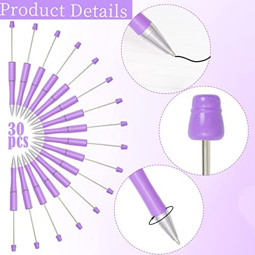 30Pcs Purple Beadable Pens Beaded Ballpoint Pens Bulk for DIY Writing