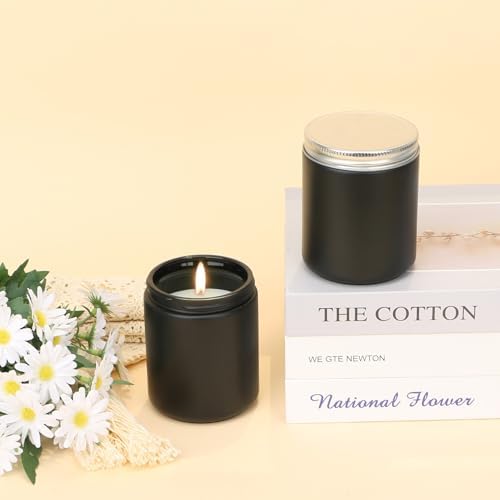 MILIVIXAY 20 Pack 8 OZ Thick Glass Matte Black Candle Jars with Silver Lid-Bulk Empty Candle Jars for Making Candles-Canning Jar for Spice, Liquid, Sample- Dishwasher Safe.