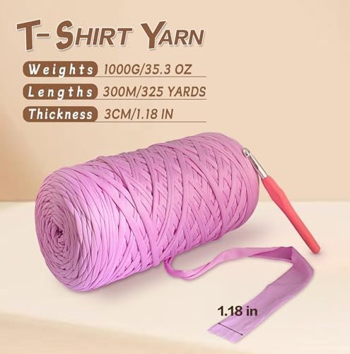 MESTOON 1000g T-Shirt Yarn Soft Elastic Crochet Khaki