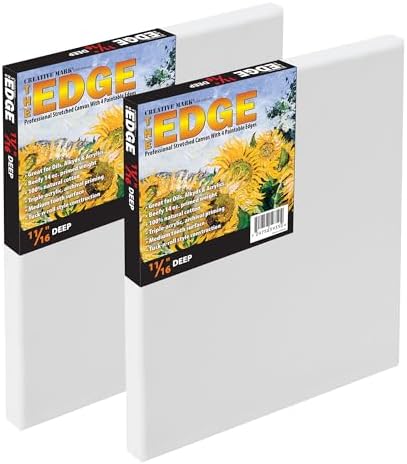 Creative Mark The Edge Deluxe Cotton Stretched Canvas for Painting, 12x16 2-Pack, 14oz. Primed Weight, Universal Archival Priming, Medium Tooth, Frameless Artwork Canvas for Painters of All Levels