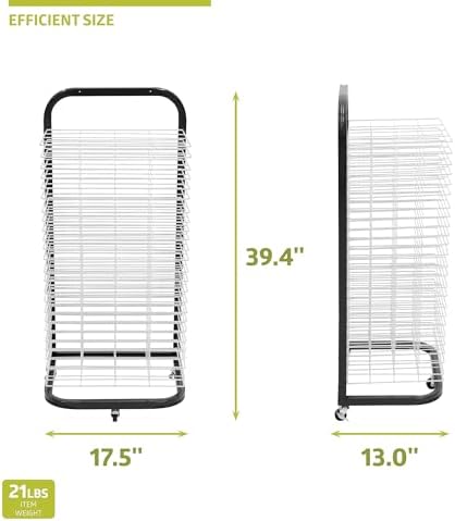 Pearington 25-Shelf Mobile/Wall Mountable Art Drying Rack for Art Studios & Classrooms, 13" D x 17.5" W x 39.4" H, Black/White