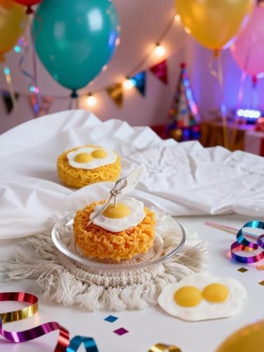 3D Instant Noodle Silicone Mold & Fried Egg Mold, Non-Stick Food Shape Candle Moulds for Chocolate, Resin, Soap | Cute Fondant Molds for Baby Shower Party DIY Crafts‌ (Instant Noodles)