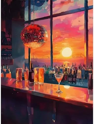 Canrichshop Vintage Cocktail Paint by Number for Adults,Paint by Numbers for Adults on Canvas Unframed,DIY Acrylic Painting by Numbers for Beginners,Easy Painting Kits for Decor 16x20inch