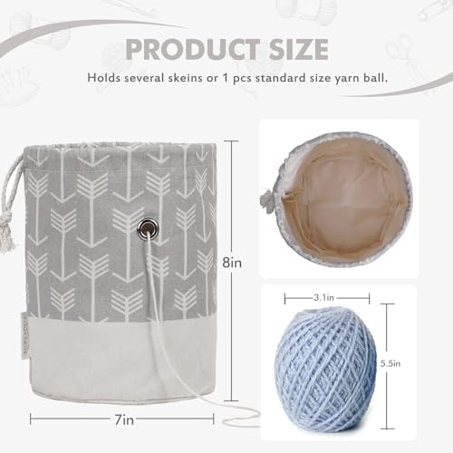 TOGETRUE Yarn Bag, Small Knitting Crochet Bag, Portable Yarn Storage Bags Organizer for Crocheting Project, Store Skein Ball, Short Knitting Needle (Grey)