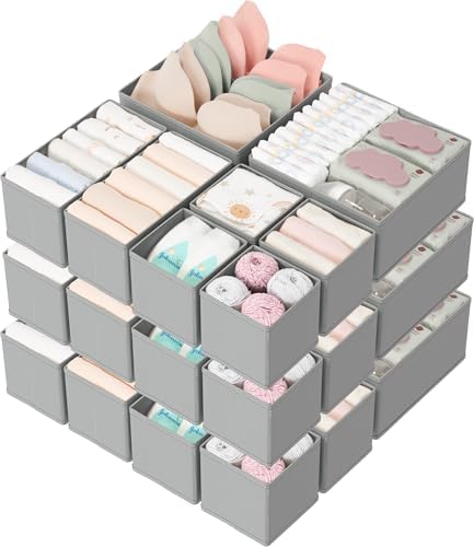 Criusia Drawer Organizers 18-Piece Set, Dresser Organizer for Baby Clothes, Foldable Closet Storage & Drawer Dividers for Underwear, Socks, Nursery (Gray)