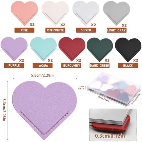 18 Pcs Leather Heart Bookmarks, Cute Corner Bookmarks for Women
