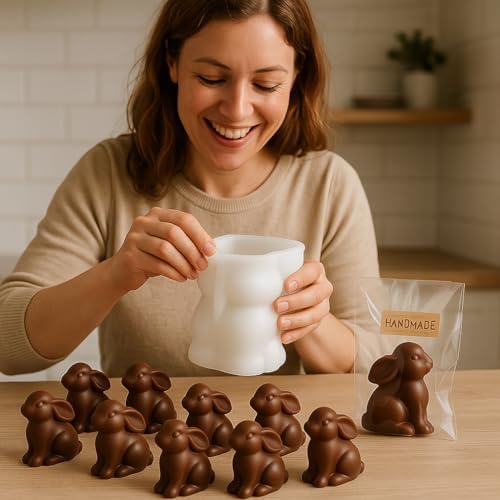 1pcs 2.6inch Bunny Silicone Molds for Soap Candle Making, 3D Animal Rabbits Reusable Silicone Molds for Wax, Chocolate DIY Molds (Bunny 1 Pack)