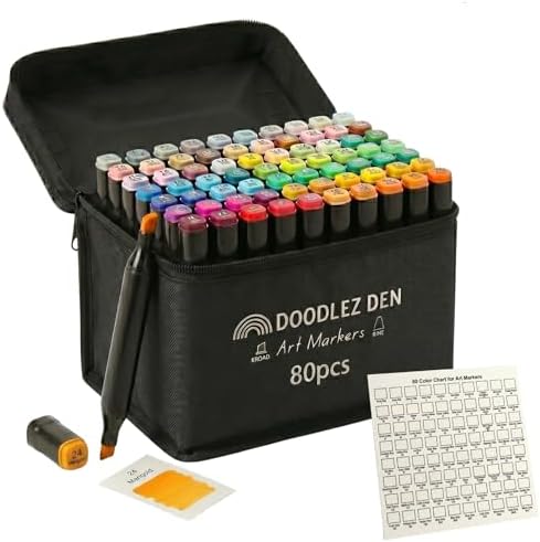 Alcohol Markers Set 80 Colors, Dual Tip Art Markers, Alcohol Based Markers for Adult Coloring Books, Artist Supplies, Chisel & Fine Tip with Black holder, Color Checking Card - Marcadores de Alcohol