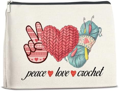Peace Love Crochet Makeup Bag -Knitting Gift for Women Knitters Lovers,Lightweight Cosmetic Pouch