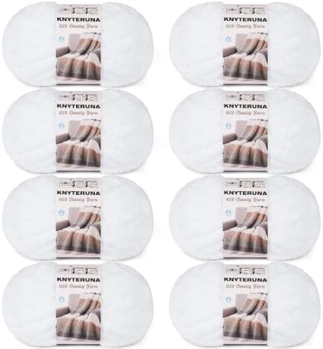 Chunky Yarn for Hand Knitting, #10 Chunky Blanket Chenille Yarn, Large Bulky Thick Jumbo Yarn, Super Chunky Knit Yarn for Crocheting, 8 Skein (8 oz 22 yds Each Skein), Pure White