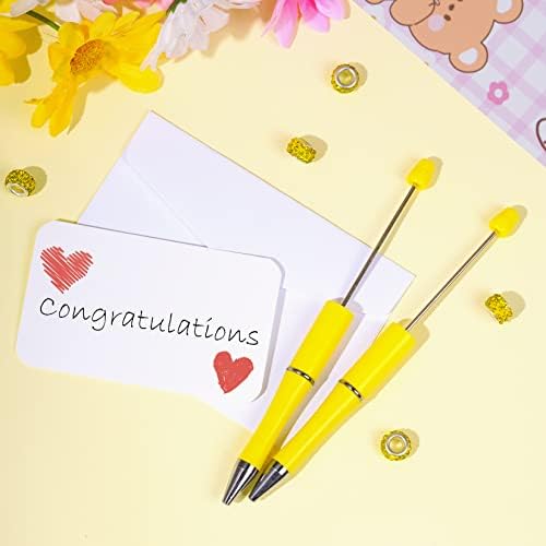 30Pcs Yellow Beadable Pens Beaded Ballpoint Pens Bulk for DIY Writing