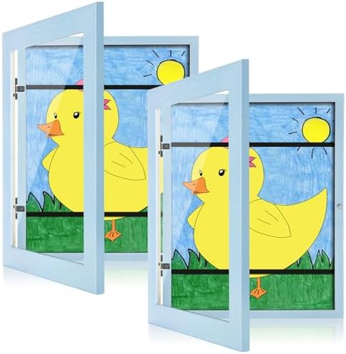 [2-Pack] Kids Art Frames, 8.5x11 Front Opening Kids Artwork Frames Changeable, Light Lake Blue Artwork Display Storage Frame for Wall, Holds 50 Pcs, for 3D Picture, Crafts, Children Drawing, Hanging