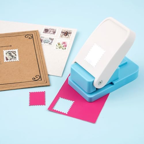 2 Pcs Stamp Punch, 1 Inch Square Hole Punch & 1 Inch Square Postage Stamps Punches, Stamps Shaped Paper Puncher, Stamp Cutter, Portable Lever Craft Punches for Paper Crafting DIY Scrapbooking