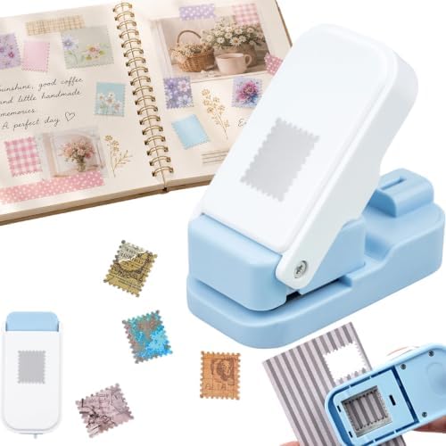CYFUN DESIGN Stamp Punch, Stamps Cutter, Postage Stamps Edge Paper Punch, Perforated Craft Punches for Junk Journal & Scrapbooking, Stackable Design with Alignment Cutout for Precise Positioning(Blue)