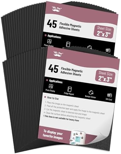 Mr. Pen- Adhesive Magnetic Sheets, 2" x 3", 45 Pack, Cuttable Magnets Flexible Magnet Sheets with Adhesive for Crafts Photos, Classroom Decorations, Easy Peel and Stickers for Planning