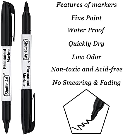 Shuttle Art Permanent Markers, 70 Pack Black Permanent Marker set,Fine Point, Works on Plastic,Wood,Stone,Metal and Glass for Doodling, Marking