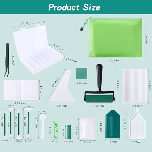 LYMUSUMI 61PCS 5D Diamonds Art Accessories and Tools Kits with Diamond Painting Roller and Diamond Art Storage Box for Adults or Kids（Green）
