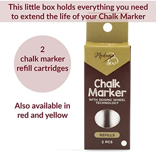 Madam Sew Refillable Tailors Chalk for Fabric - Washable Fabric Markers for Sewing and Quilting with Dosing Wheel, Tailor Chalk Pen for Precise Marking on Cotton, Knit, Suede (White)