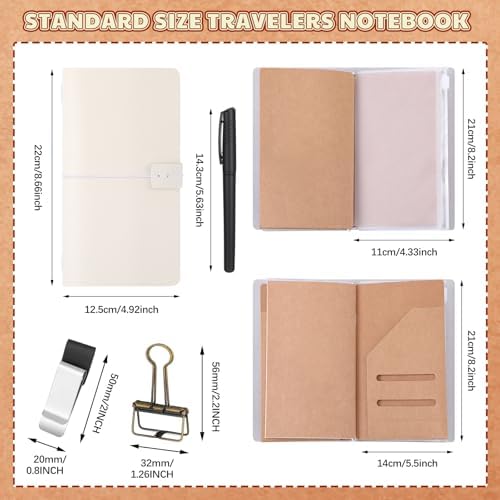 Thenshop Leather Travel Notebook 3 Inserts,White,Stand Size