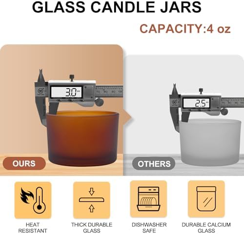 SHOWIN Thick Candle Jars for Making Candles 20 Pcs, 4 OZ Empty Jars with Wood Lids for Candle Making, Sample Container, Frosted Brown
