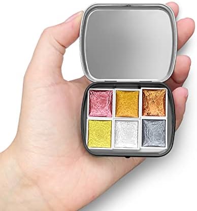 Mini Portable Handmade Artist Watercolor Paint,6 Metallic Solid Watercolor