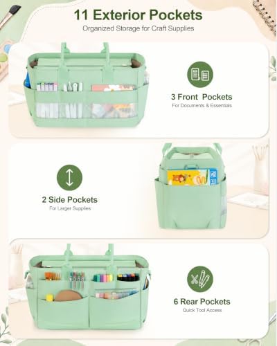 Marscamd Craft Organizer Tote Bag, Art Supply Caddy, Green
