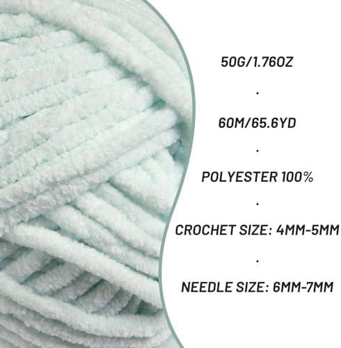 3 Packs Plush Chenille Chunky Crochet Yarn - Baby Yarn for Crocheting Soft - Velvet Yarns Knitting for Blankets Crafts - Fluffy Amigurumi Yarns 150g / 196.8yds (3 Pale Cyan)
