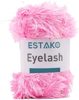 Estako Eyelash Yarn, Soft Fuzzy Faux Fur for Crochet and Knitting, Pink