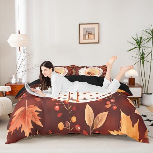 Erosebridal Vintage Farmhouse Rooster Duvet Cover Full Size Fall Maple Leaf Berry Bedding Set for Kids Boys Girls Warm Autumn Harvest Comforter Cover Thanksgiving Artwork Bedclothes Room Decor