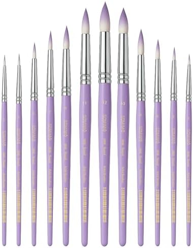 12 Pcs Round Professional Artist Watercolor Paint Brush Set, Purple